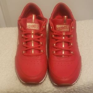 Red Sketchers Memory Foam Sneakers.